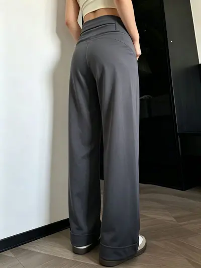 High-Waisted Drape Wide-Leg Yoga Pants for Women, Loose Straight Cut - 7