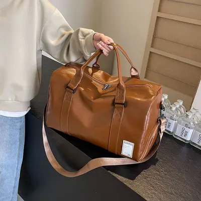 Portable travel bag for men, luxury leather travel bag for women, large capacity sports and fitness bag for men, customizable logo