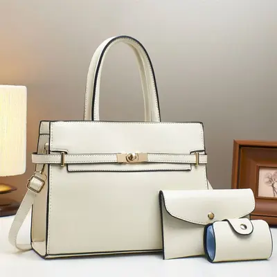 Dreiteiliges Handtaschen-Set mit Formstruktur, schlichter Damenstil - 11
