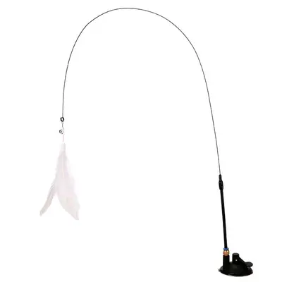 Cat Teaser Wand with Strong Suction Cup, Replaceable Head, Long Handle - 6