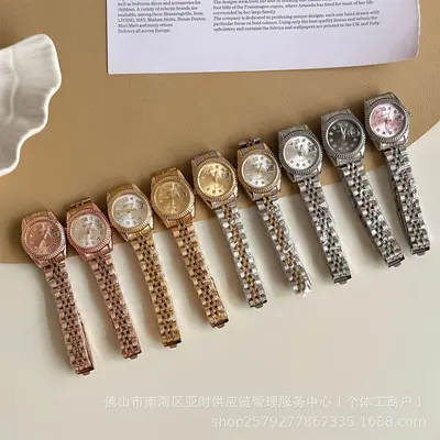Altın çelik bilezikli kadın kuvars saat, taşlı, Japon tarzı - 6