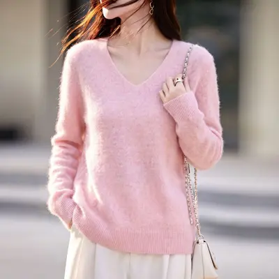 Women's 5% Cashmere Wool Silk Blend Seamless Knit Sweater Autumn - 4