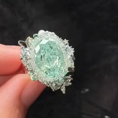 【冰萃薄荷】仿帕拉伊巴绿钻戒指重工满钻轻奢小众精致高级感指环 - 3