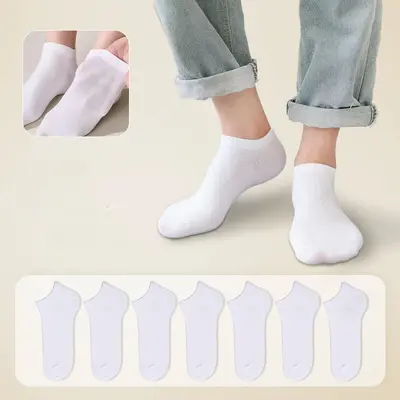 Men's Disposable Thin Summer Socks, Cotton Boat Socks, Black White Grey - 7