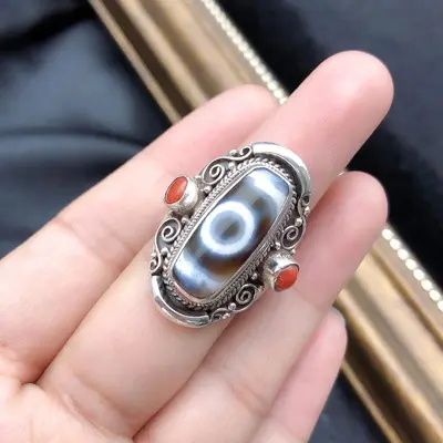 925 silver adjustable ring, handmade Tibetan-Nepal style ethnic design - 7