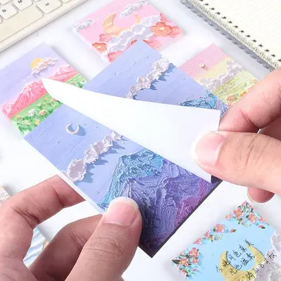 Oil Painting Style Sticky Notes for Students, Office Memo Strips - 5