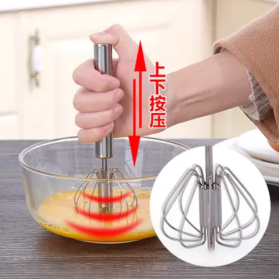 Edelstahl halbautomatischer Schneebesen, manueller Mixer, rotierender Handmixer mit Druck für Eier, Sahne, Milch, für den Hausgebrauch