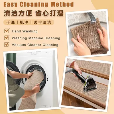 Amazon Custom No-Glue Self-Adhesive Stair Tread Mats, Imitation Linen Anti-Slip Staircase Floor Mats, Solid Wood Step Protector Pads