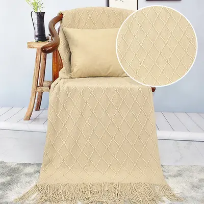 Knitted yarn blanket summer new Scandinavian tassel blanket office bed blanket premium sofa candy blanket - 8