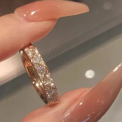 Vintage diamond lattice brushed ring for women, stackable - 8