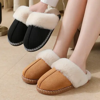 Plush Warm Indoor Outdoor Cotton Home Slippers, Unisex Couple Style