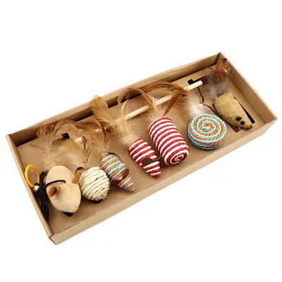 Cat Teaser Wand Toy Set, 7 Pieces with Feather Mice - 6