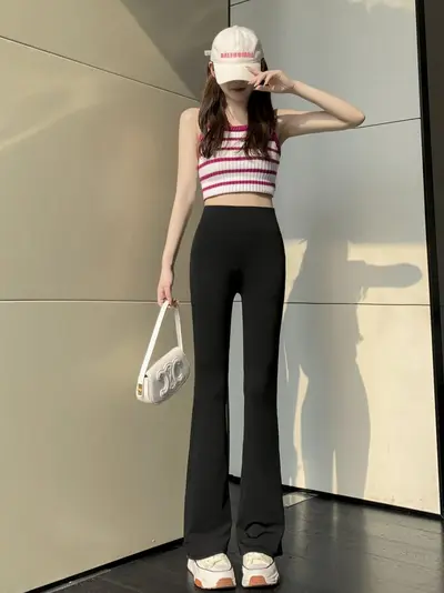 High Waist Women's Flared Leggings, Hip Lifting Slim Fit, Spring Autumn Yoga Pants - 3