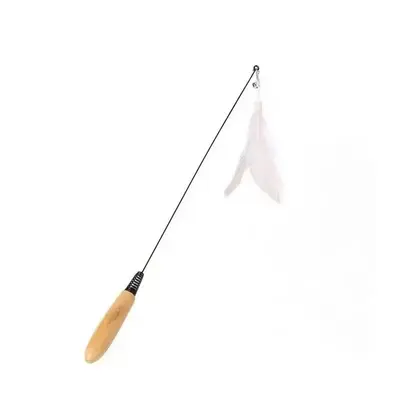Cat Teaser Wand Long Pole Feather Replaceable Head, Bite Resistant - 9