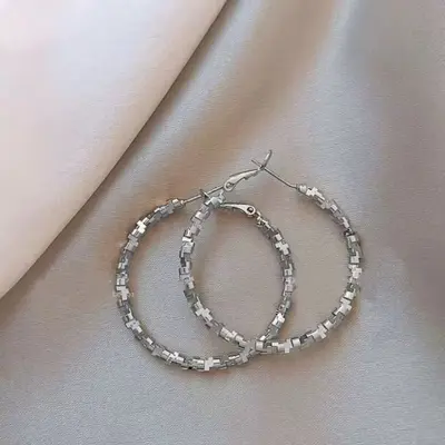 Silver needle C-shaped geometric earrings, elegant design - 11