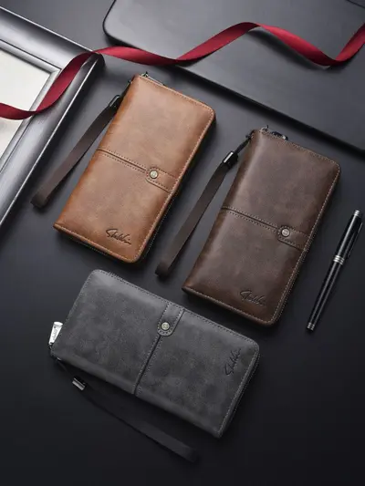 Men's Long Wallet and Retro PU Leather Clutch, Large Capacity - 6