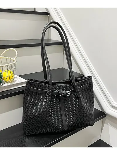 Women's Woven Tote Bag, Large Capacity, Korean Style Shoulder Bag - 3