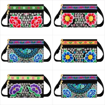 Ethnic Embroidered Women's Crossbody Phone Bag, Three-Layer Large Capacity - 7