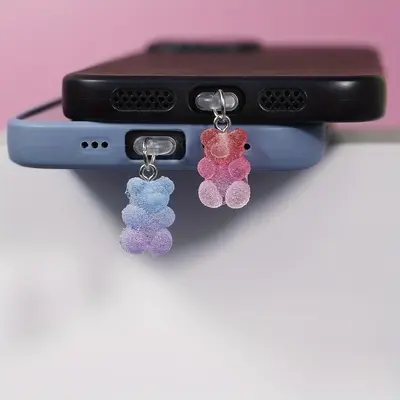 Mobile Phone Dust Plug Gradient Color Teddy Bear Mobile Phone Dust Plug ABS Material Compatible/Type-C Interface - Run - 6