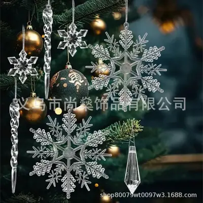 24-teiliges Weihnachts-Acryl-Schneeflocken-Set mit Eiszapfen-Anhängern
