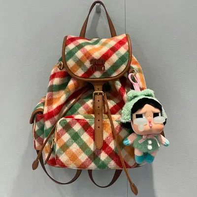 2025 Winter Plaid Backpack Commuter Shoulder Mini Underarm Bag for Women - 2