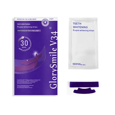 V34 Purple Teeth Whitening Strips Mint Flavor Cleans Stains Without Residue 7 Pairs 14 Pieces - 6