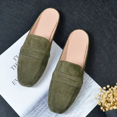 Women's Flat Half Slippers with Square Toe, Casual Mules Shoes, Plus Size 41-44 - 2