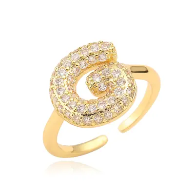 Copper-Plated 18K Gold Zircon Letter Ring for Women - 12