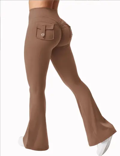 Shaping Flared Yoga Leggings, Bare-Feel Stretch Trousers with Pockets - 11