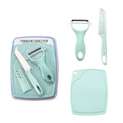 3-Piece Stainless Steel Kitchen Knife Set with Cutting Board and Fruit Knife
