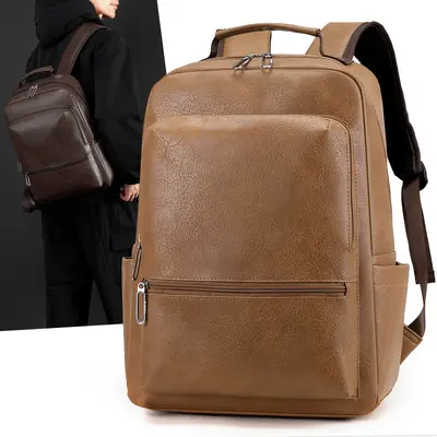 Men's Business Backpack, PU Leather, Laptop Compartment - 4