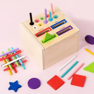 Cross-border wooden children's color sorting 2-in-1 shape cognitive matching kindergarten Montessori teaching aids wooden toys - 9