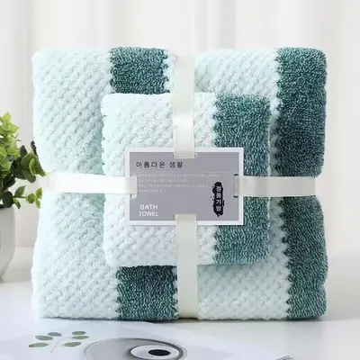 Banyo havlusu seti, mercan kadife, çizgili, emici - 10