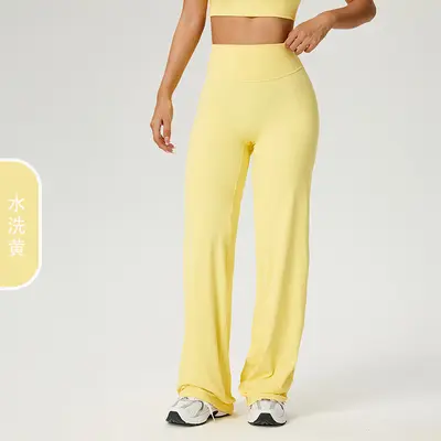 Kadın Yüksek Belli Düz Paça Yoga Pantolonu, Rahat Kesim, Uzun Boy - 13
