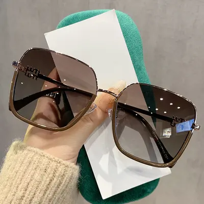 19133 Semi-Rimless Metal Polarized Sunglasses, Coffee Frame - 3