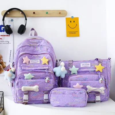 Schulrucksack-Set, 3-teilig, großes Fassungsvermögen, leicht, für Mittelschülerinnen - 5