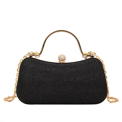 Women's Rhinestone Chain Evening Bag with Crossbody Strap - 6