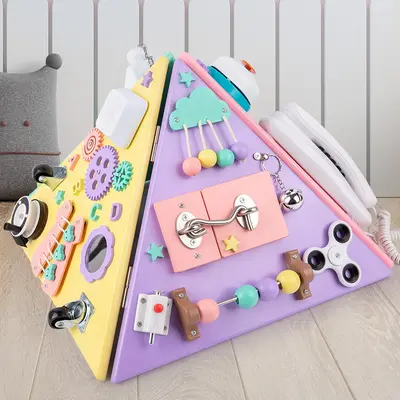 Children's multifunctional pyramid toy, Montessori learning board with lock system