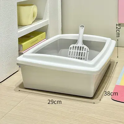 Large Semi-Enclosed Cat Litter Box, Thick Rectangular, Anti-Tracking - 11