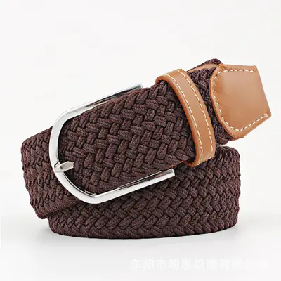 Elastic Waistband New Men's Golf Stretch Belt Women's Casual Woven Canvas Pin Buckle Leather Belt In Stock