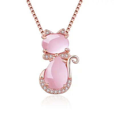 Koreli stil kolye kedi tasarımı kuvars kristal - 5