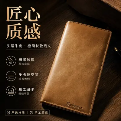 Men's Long Genuine Leather Wallet, Ultra-Thin Multifunctional Driver's License Card Holder - 9