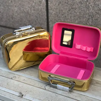 PU Glossy Leather Cosmetic Bag, Hard Shell Storage Box - 7