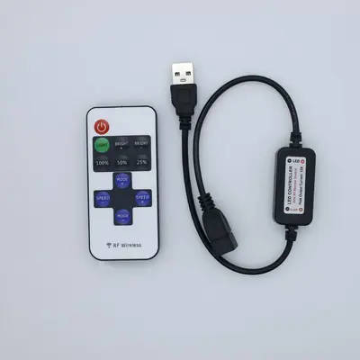 RF11 anahtarlı tek renkli kontrol cihazı DC başlıklı 5V LED ışık şeridi uzaktan kumandalı mini siyah ve kırmızı kablolu COB ışık şeridi dimmeri