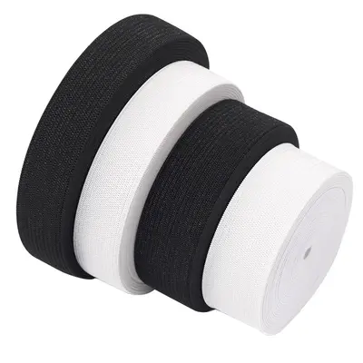 Black and White Edge-Stitched Colored Waistband Elastic Band, Flat Wide, High Stretch - 6