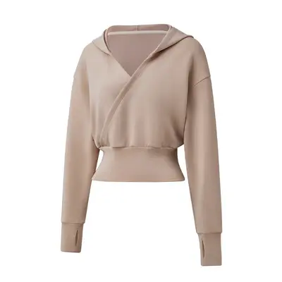 Kadın Yoga Ceketi, V Yaka Slim Fit Kapüşonlu Sweatshirt, Sonbahar ve Kış - 10