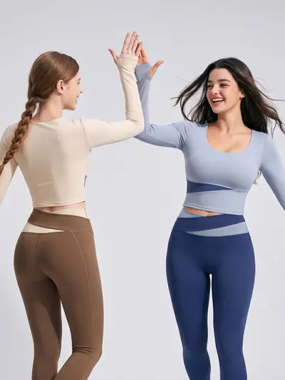 Langarm-Yogaoberteil im Colour-Block-Design, figurbetont - 5