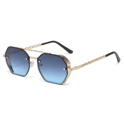 2026 Multi-Edge Double-Bridge Women's Sunglasses with Metal Chain Temples - 6