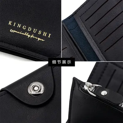 Men's Long Wallet with Zipper Coin Compartment and Multiple Card Slots - 4