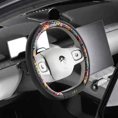 Unisex Suede Steering Wheel Cover, Non-Slip, Cartoon Design